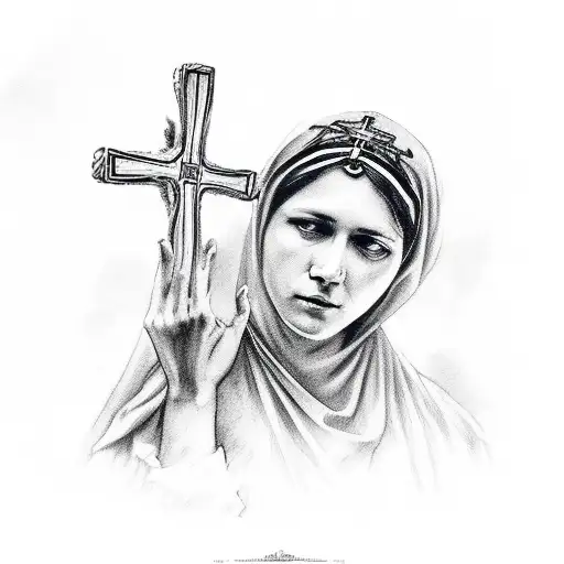 mother Maria with a cross Cain in her hands tattoo design idea