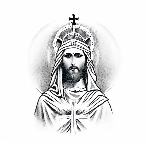 Jesus mother Maria with a cross Cain  tattoo design idea