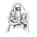mother Maria with a cross Cain in her hands tattoo design idea