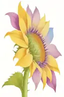 a yellow sunflower head with shading in blues and purples, face on to the flower tattoo design idea