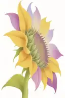 a yellow sunflower head with shading in blues and purples, face on to the flower tattoo design idea