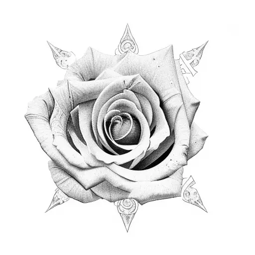 rose and roman numerals tattoo design idea