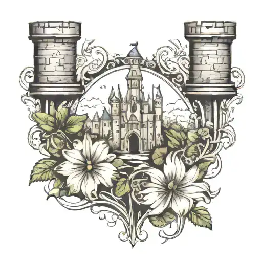 Build me an arm tattoo sleeve centered around my late father. I want a five leafed clover included and a castle in the s tattoo design idea