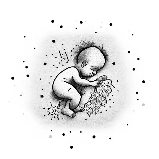 miscarried baby surrounded by fireworks tattoo design idea