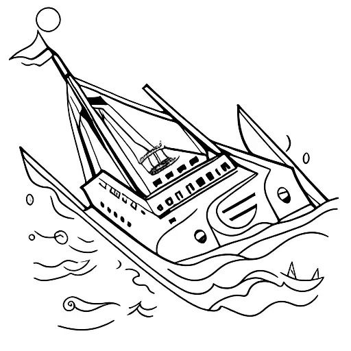 A mini Titanic in a tempest cartoon tattoo design idea