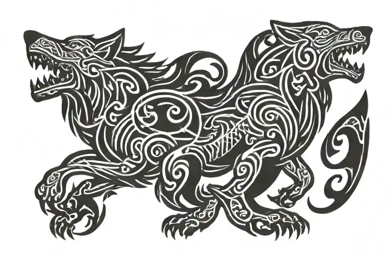 wolf, wyrmling, ravens, mimic tattoo design idea