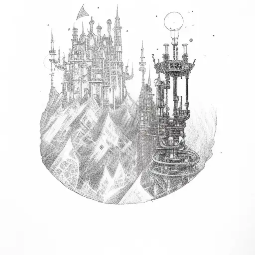 steampunk tower tarot card tattoo design idea