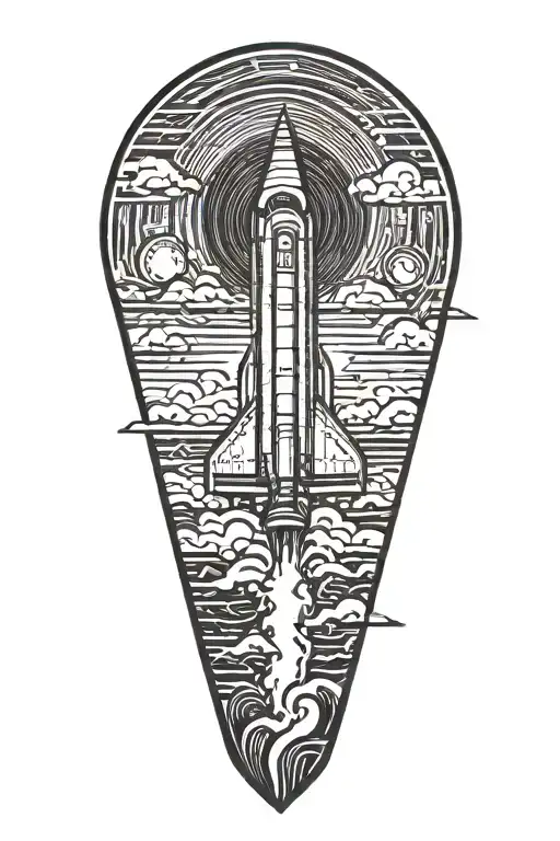 rocket ship sailing through stormy tattoo design idea