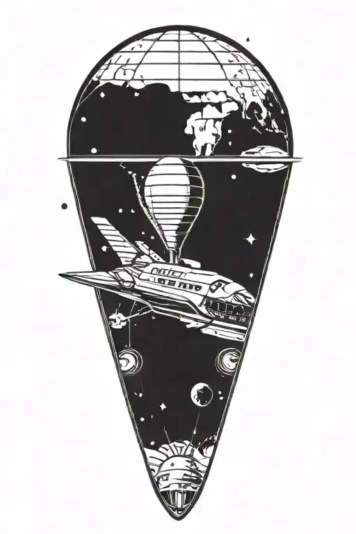 always up spaceship tattoo design idea