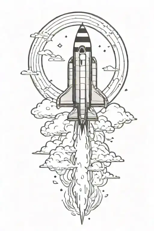 rocket ship sailing through storm clouds tattoo design idea