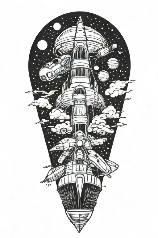 always up spaceship tattoo design idea
