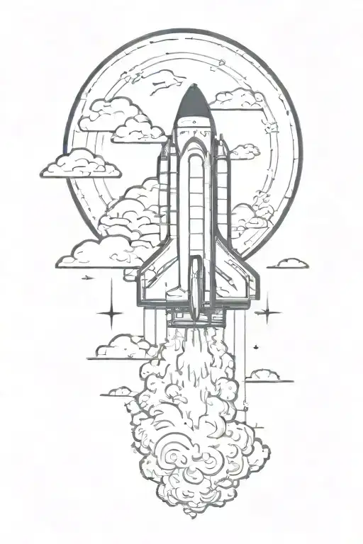 rocket ship sailing through storm clouds tattoo design idea