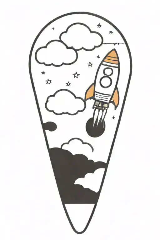 rocket ship trough storm clouds with small passenger tattoo design idea