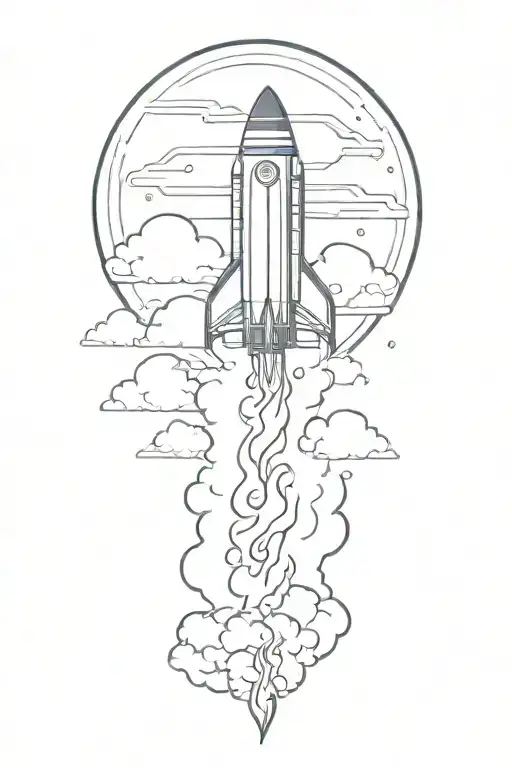 rocket ship sailing through storm clouds tattoo design idea