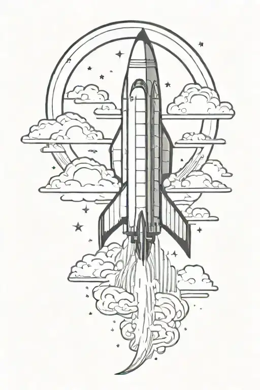 rocket ship sailing through storm clouds tattoo design idea