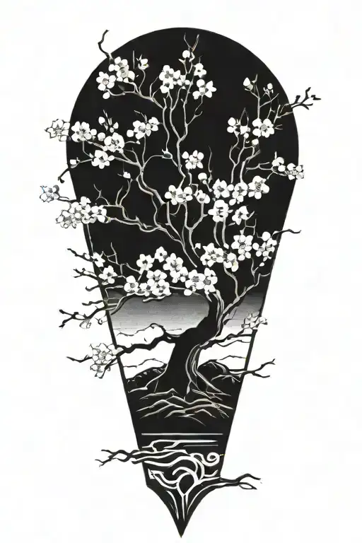 cherry blossom tree growing tattoo design idea