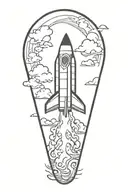 rocket ship sailing through storm clouds tattoo design idea