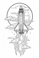 rocket ship sailing through storm clouds tattoo design idea