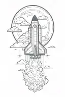 rocket ship sailing through storm clouds tattoo design idea