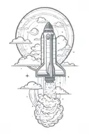 rocket ship sailing through storm clouds tattoo design idea