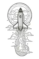 rocket ship sailing through storm clouds tattoo design idea