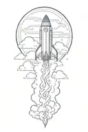 rocket ship sailing through storm clouds tattoo design idea
