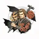 I want a tattoo of Anakin Skywalker, in his two phases as Anakin and as Darth Vader, ideal with slight touches of color  tattoo design idea