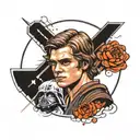 I want a tattoo of Anakin Skywalker, in his two phases as Anakin and as Darth Vader, ideal with slight touches of color  tattoo design idea