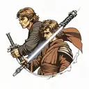 I want a tattoo of Anakin Skywalker, in his two phases as Anakin and as Darth Vader, ideal with slight touches of color  tattoo design idea