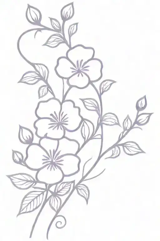 vine with 5 purple violets and one pink rose tattoo design idea