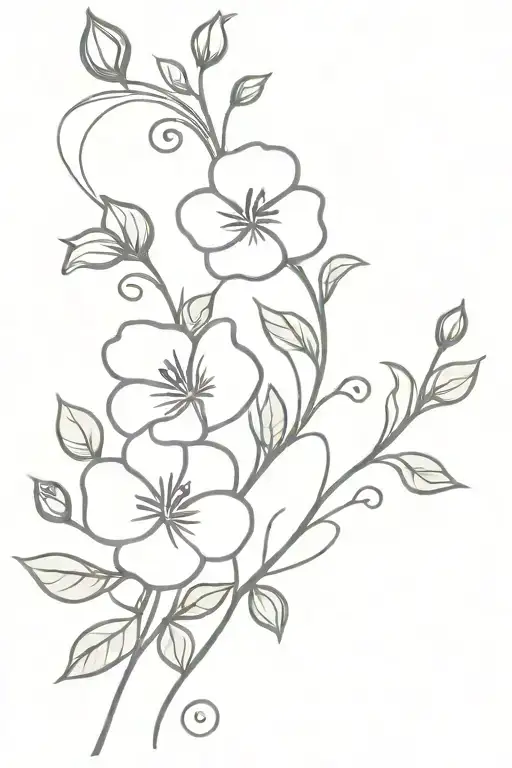 vine with 5 purple violets and one pink rose tattoo design idea