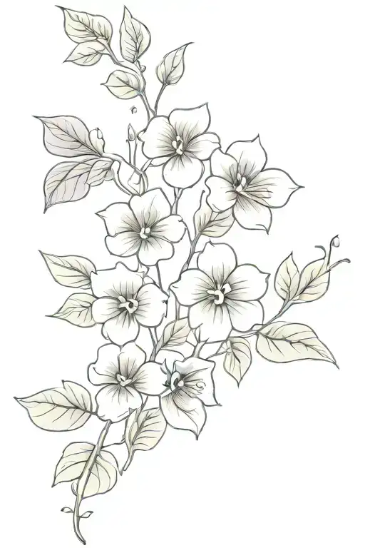 vine with five violets and one pink rose blooming tattoo design idea
