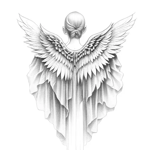 angel with spreaded wings from the back tattoo design idea