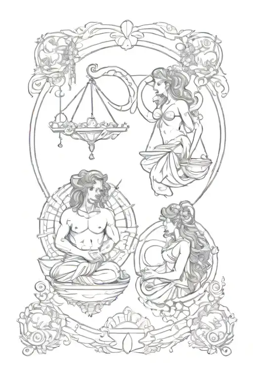 horoscope couple tattoo about a Libra and an Aries in line art tattoo design idea