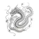 A delicate and elegant dragon inspired by Chinese mythology, with intricate patterns and symmetrical designs tattoo design idea