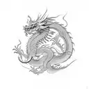 A delicate and elegant dragon inspired by Chinese mythology, with intricate patterns and symmetrical designs tattoo design idea