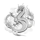 A delicate and elegant dragon inspired by Chinese mythology, with intricate patterns and symmetrical designs tattoo design idea