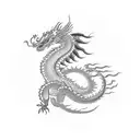 A delicate and elegant dragon inspired by Chinese mythology, with intricate patterns and symmetrical designs tattoo design idea