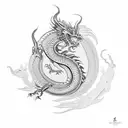 A delicate and elegant dragon inspired by Chinese mythology, with intricate patterns and symmetrical designs tattoo design idea