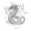 A delicate and elegant dragon inspired by Chinese mythology, with intricate patterns and symmetrical designs tattoo design idea