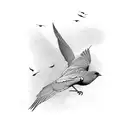 3 birds branch, 2 flying  tattoo design idea