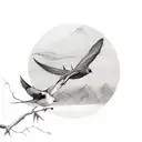 3 birds branch, 2 flying  tattoo design idea