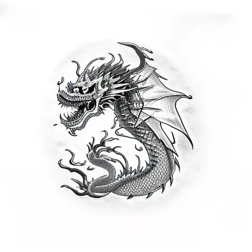 A skeletal dragon breathing fire tattoo design idea