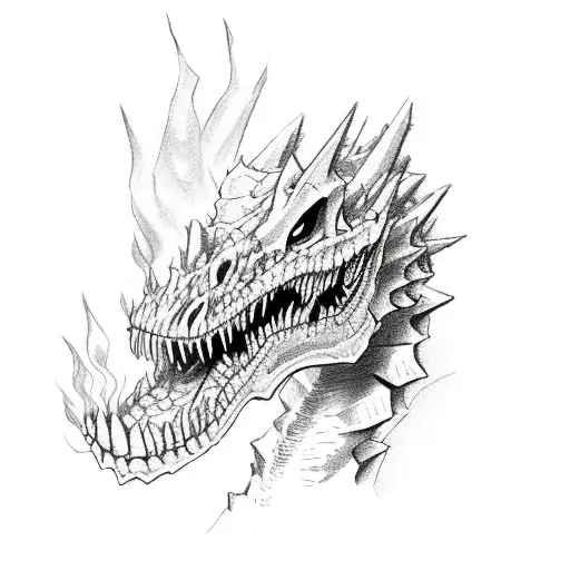 A skeletal dragon breathing fire tattoo design idea