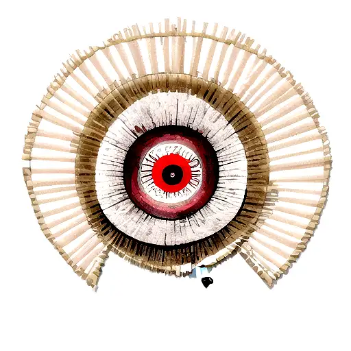 Straw Hat(One Piece) with a Basement Key(Attack on Titan) coming out from it, and all of this within a Sharingan(Naruto) tattoo design idea