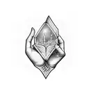 A wizard's hand holding a floating book in dotwork style tattoo design idea