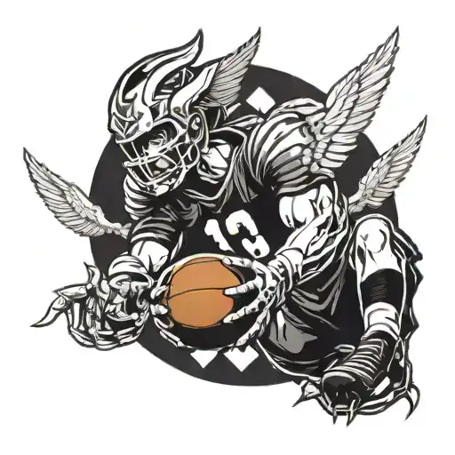 A powerful portrait of a football player with wings, symbolizing the idea of a football god tattoo design idea
