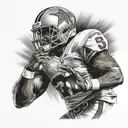 A portrait of a football player in a moment of triumph, with a subtle halo above his head and rays of light shining down on him, capturing the essence of victory and divine favor tattoo design idea