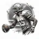 A portrait of a football player in a moment of triumph, with a subtle halo above his head and rays of light shining down on him, capturing the essence of victory and divine favor tattoo design idea