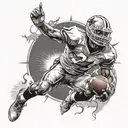 A portrait of a football player in a moment of triumph, with a subtle halo above his head and rays of light shining down on him, capturing the essence of victory and divine favor tattoo design idea